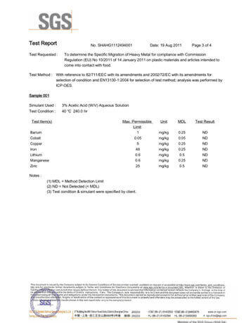 発行された食品衛生法適格証明書の写し